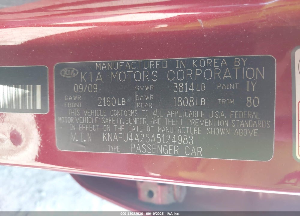 2010 KIA FORTE EX VIN: KNAFU4A25A5124983