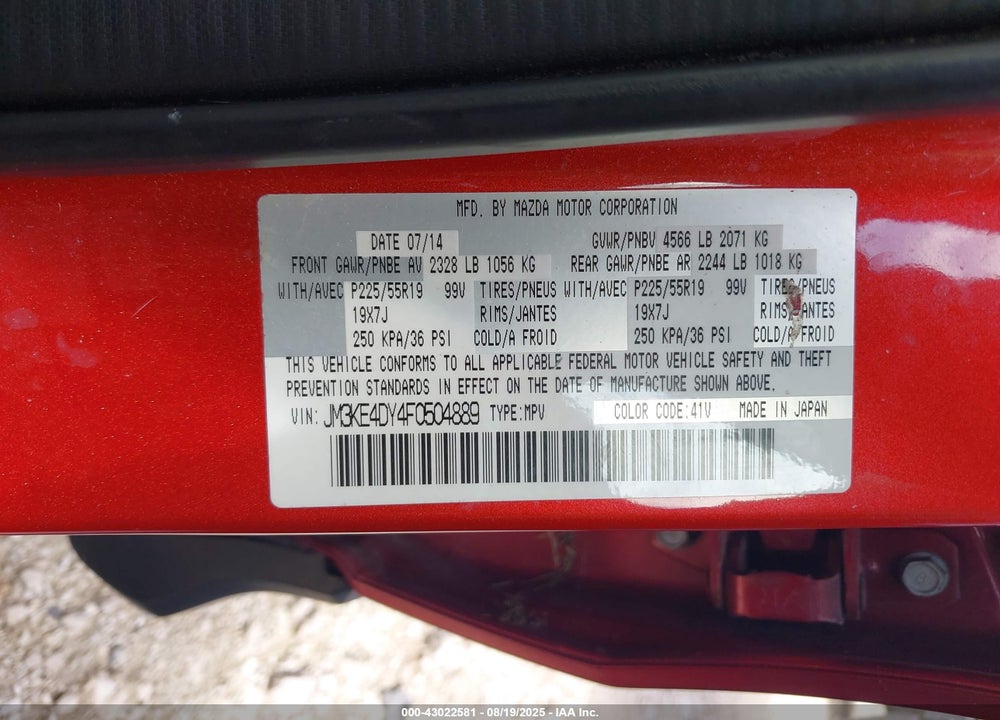 2015 MAZDA CX-5 VIN: JM3KE4DY4F0504889