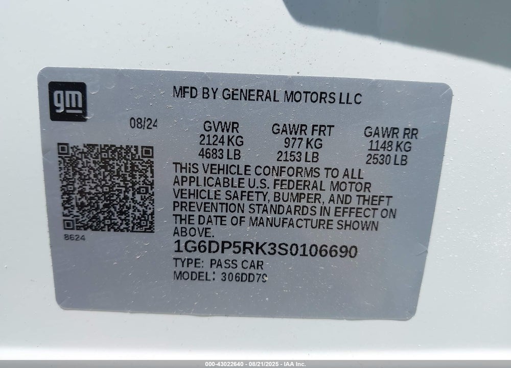 2025 CADILLAC CT5 VIN: 1G6DP5RK3S0106690