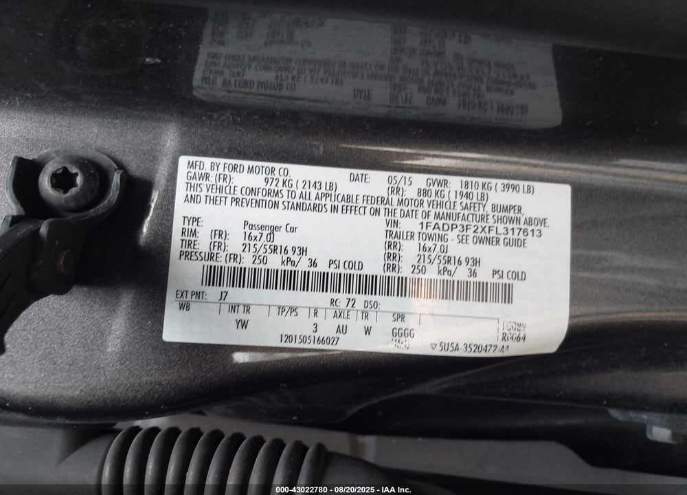 2015 FORD FOCUS SE VIN: 1FADP3F2XFL317613