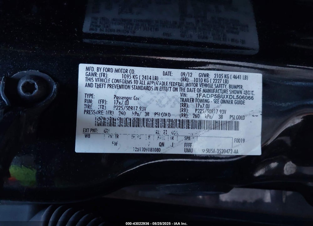 2013 FORD C-MAX VIN: 1FADP5BUXDL506066
