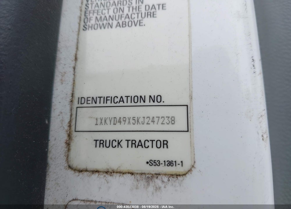 2019 KENWORTH T680 VIN: 1XKYD49X5KJ247238