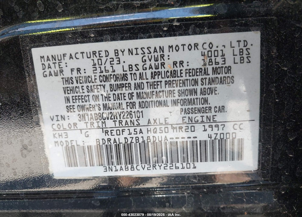 2024 NISSAN SENTRA VIN: 3N1AB8CV2RY226101