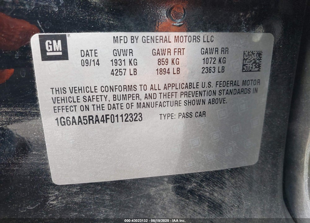 2015 CADILLAC ATS VIN: 1G6AA5RA4F0112323