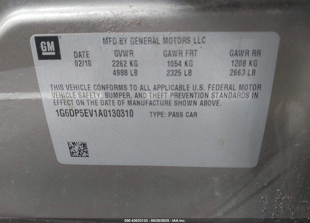 2010 CADILLAC CTS VIN: 1G6DP5EV1A0130310