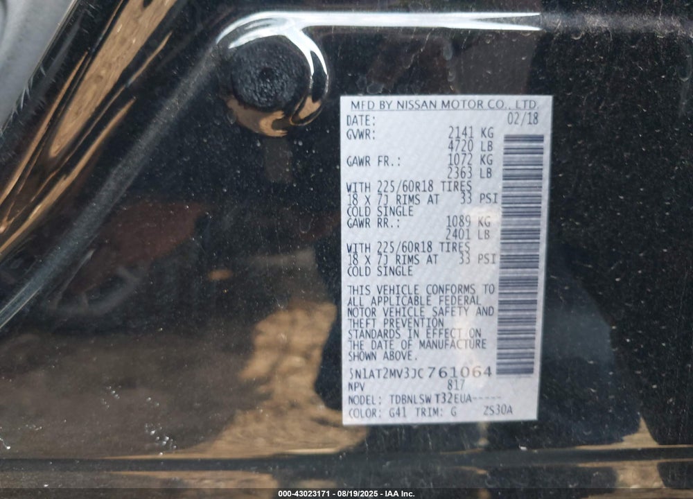 2018 NISSAN ROGUE VIN: 5N1AT2MV3JC761064