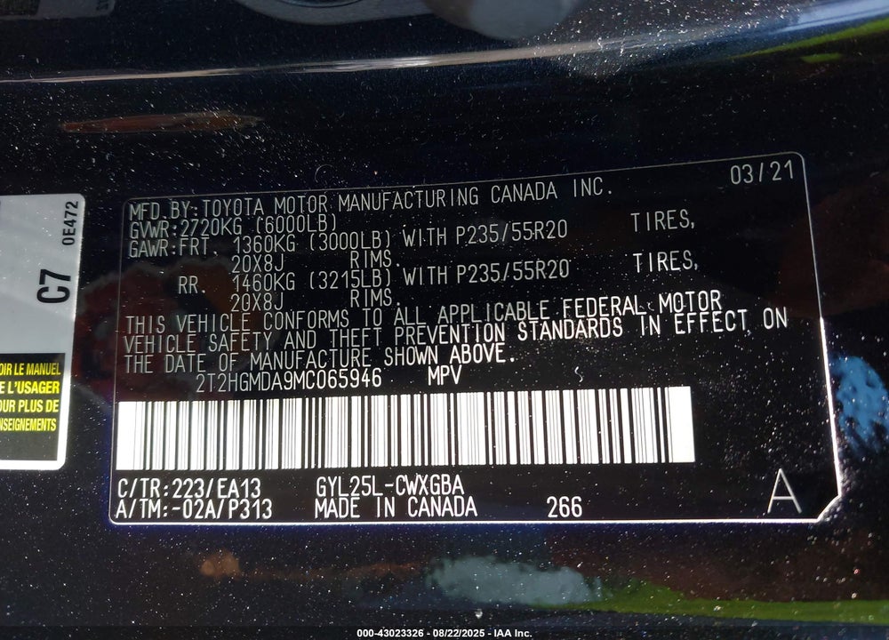 2021 LEXUS RX 450H VIN: 2T2HGMDA9MC065946