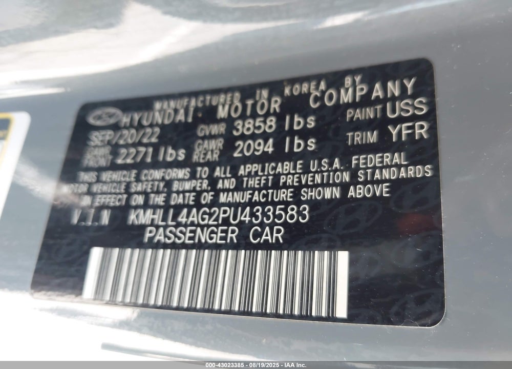 2023 HYUNDAI ELANTRA VIN: KMHLL4AG2PU433583