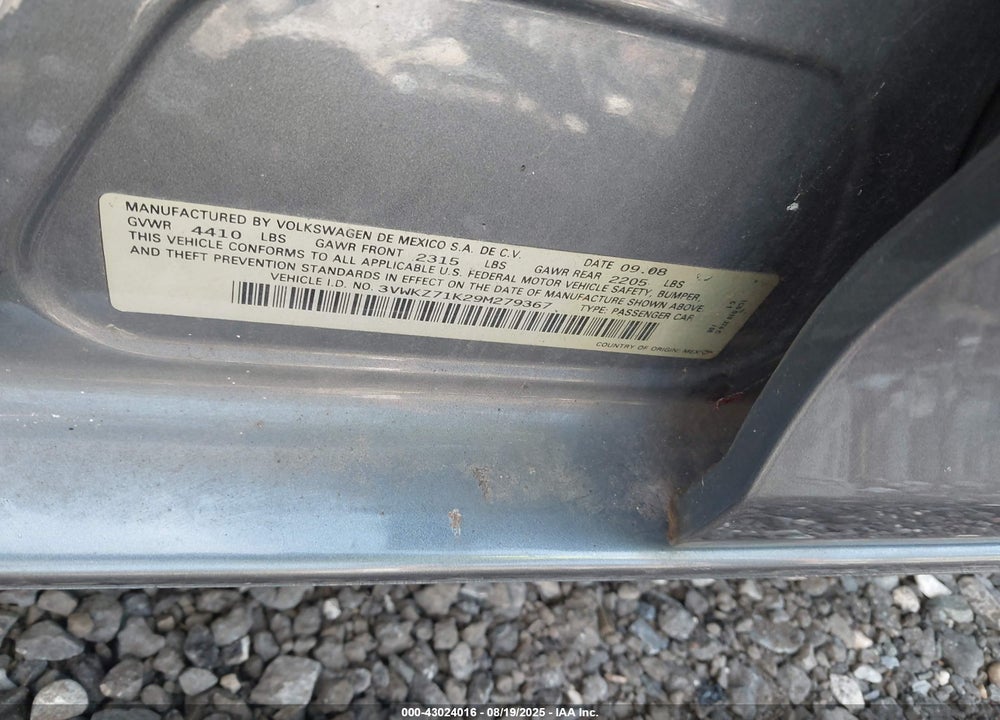 2009 VOLKSWAGEN JETTA VIN: 3VWKZ71K29M279367