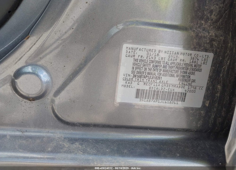 2018 NISSAN SENTRA VIN: 3N1AB7AP1JL618261