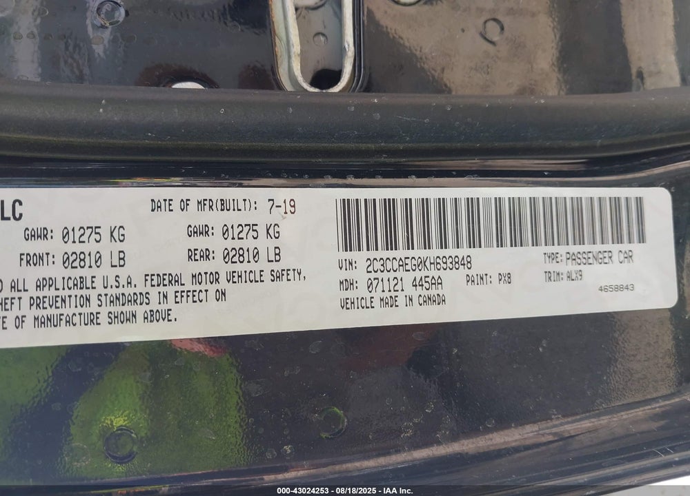 2019 CHRYSLER 300 VIN: 2C3CCAEG0KH693848