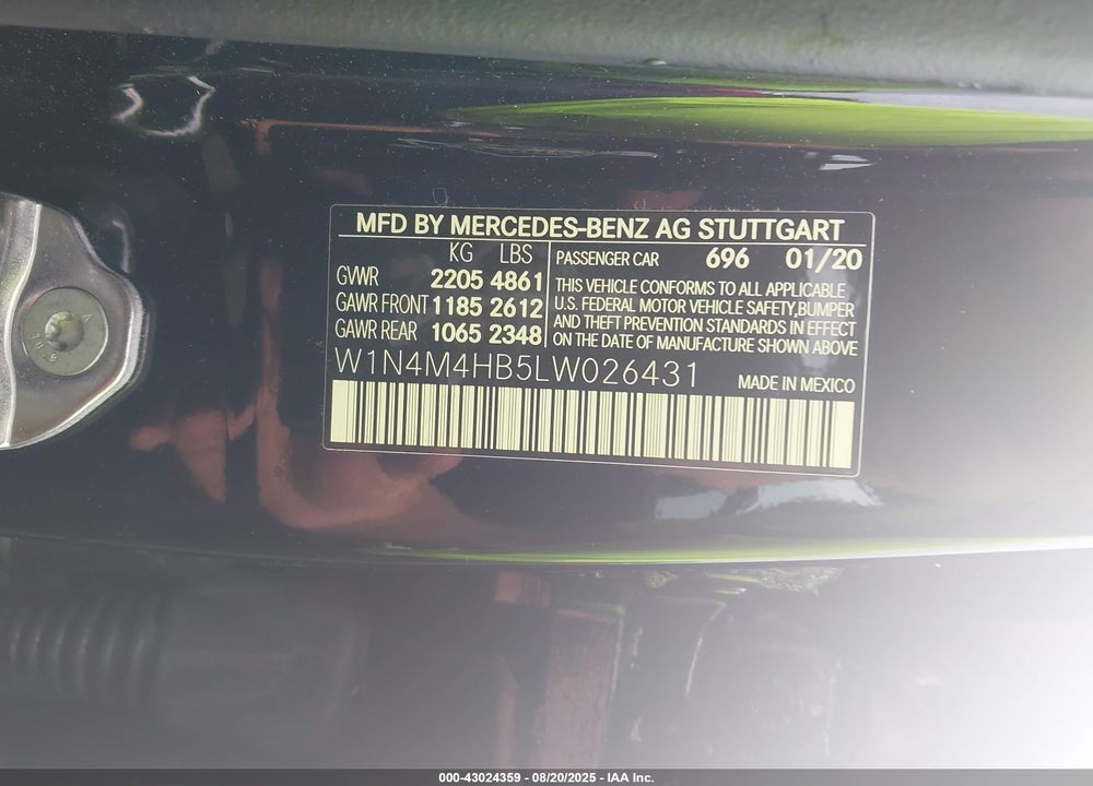 2020 MERCEDES-BENZ GLB-CLASS VIN: W1N4M4HB5LW026431