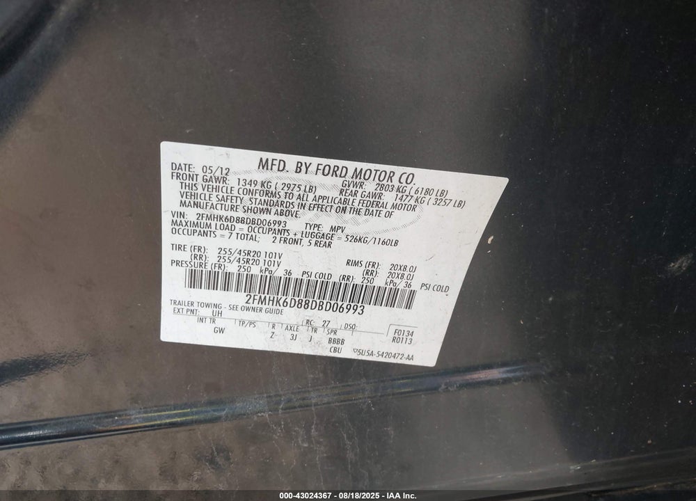 2013 FORD FLEX VIN: 2FMHK6D88DBD06993
