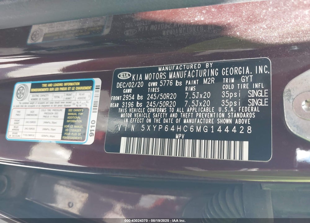 2021 KIA TELLURIDE VIN: 5XYP64HC6MG144428