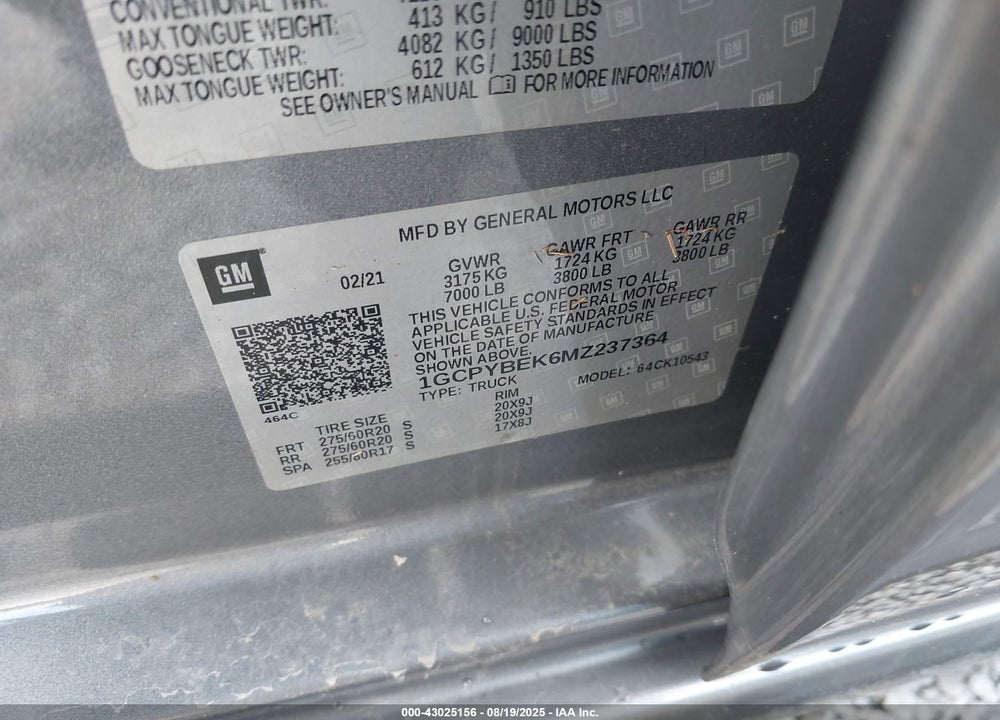 2021 CHEVROLET SILVERADO 1500 VIN: 1GCPYBEK6MZ237364
