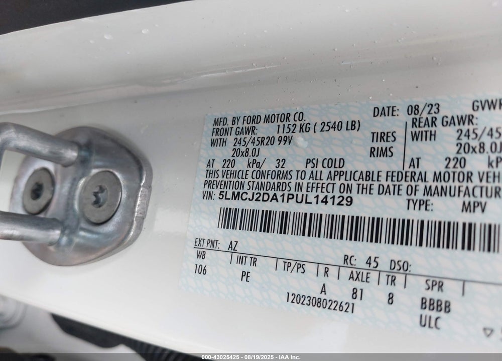 2023 LINCOLN CORSAIR VIN: 5LMCJ2DA1PUL14129