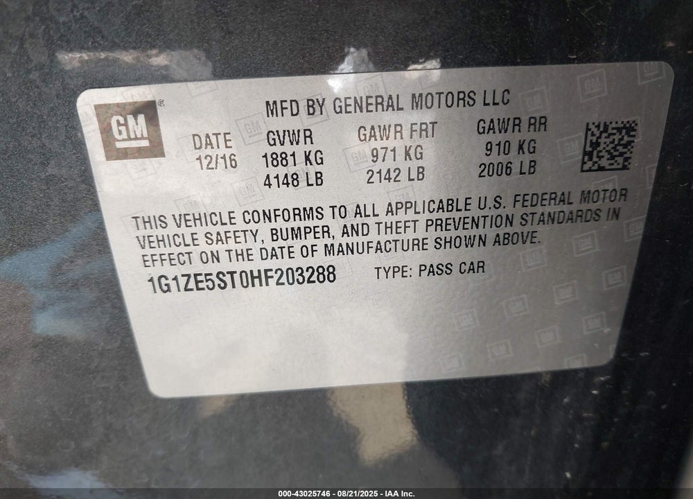 2017 CHEVROLET MALIBU 1LT VIN: 1G1ZE5ST0HF203288