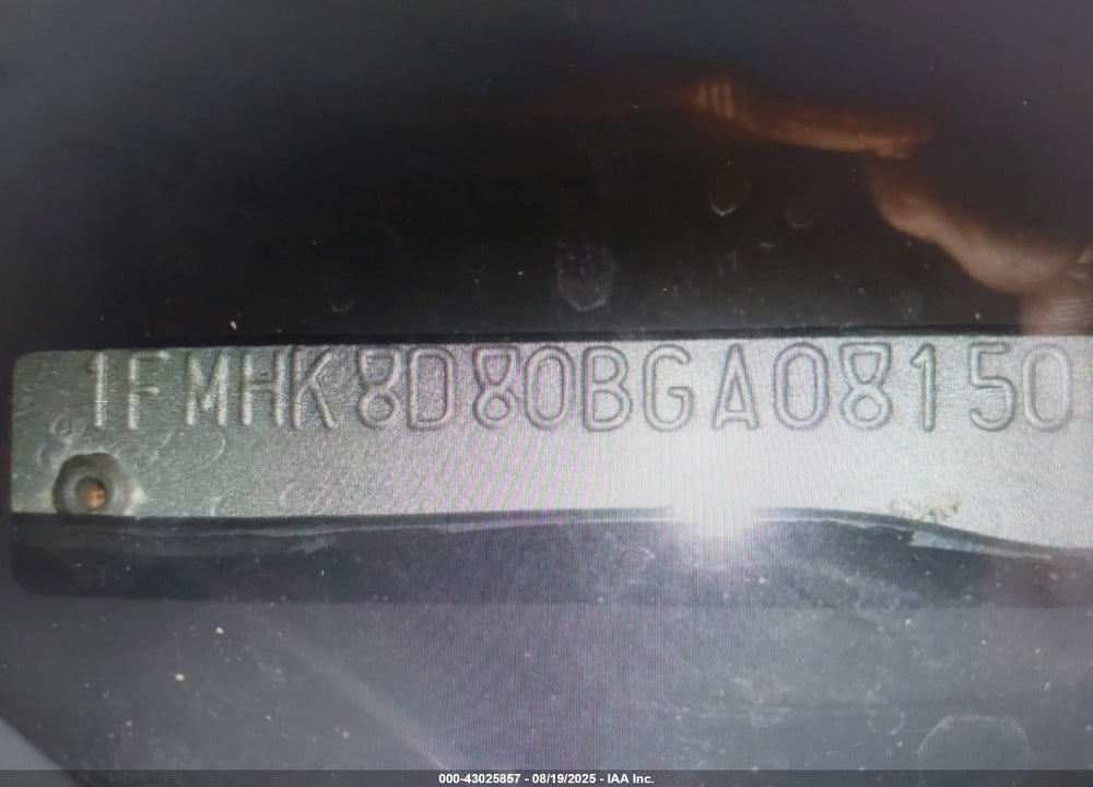 2011 FORD EXPLORER VIN: 1FMHK8D80BGA08150