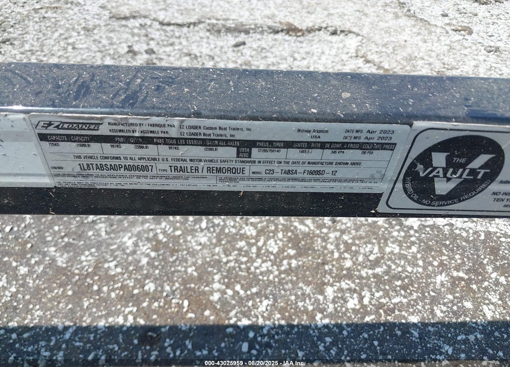 2023 EZ LOADER 20' BOAT TRAILER SUP VIN: 1L8TABSA0PA006007