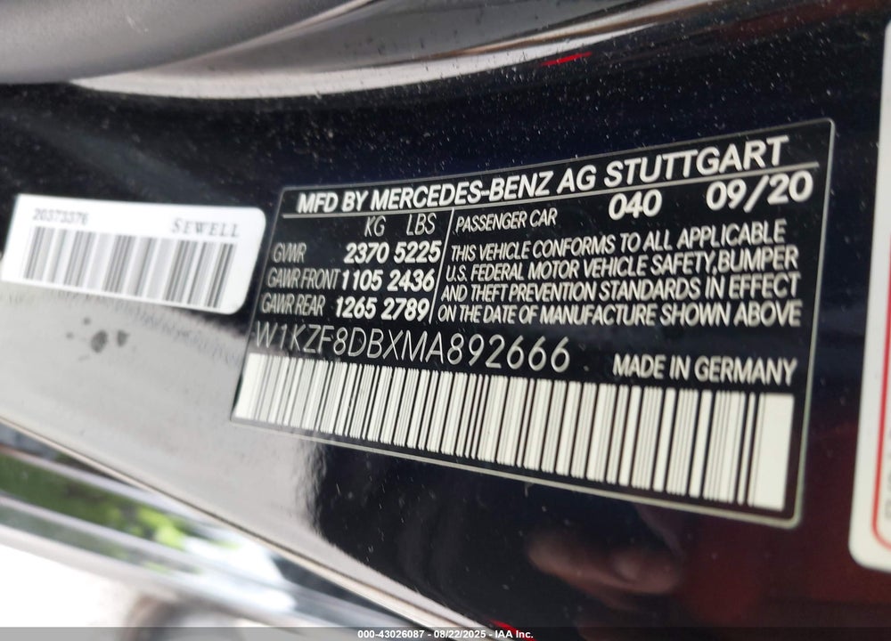 2021 MERCEDES-BENZ E 350 VIN: W1KZF8DBXMA892666