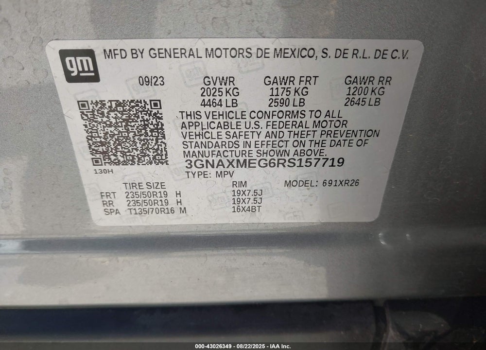 2024 CHEVROLET EQUINOX VIN: 3GNAXMEG6RS157719