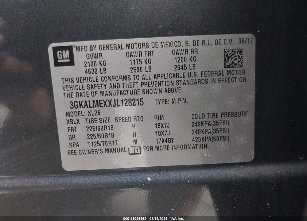 2018 GMC TERRAIN VIN: 3GKALMEXXJL128215