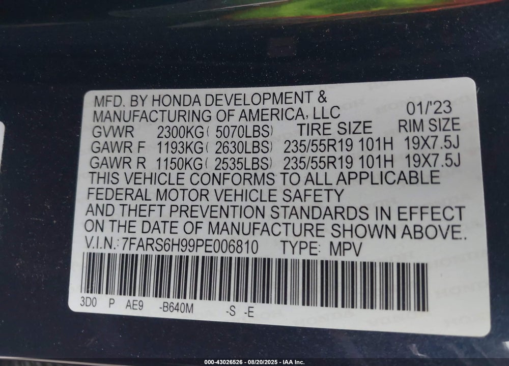 2023 HONDA CR-V VIN: 7FARS6H99PE006810