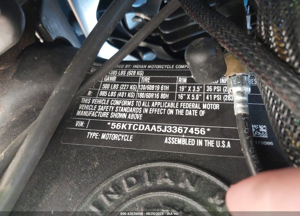 2018 INDIAN MOTORCYCLE CO. CHIEFTAIN DARK HORSE VIN: 56KTCDAA5J3367456