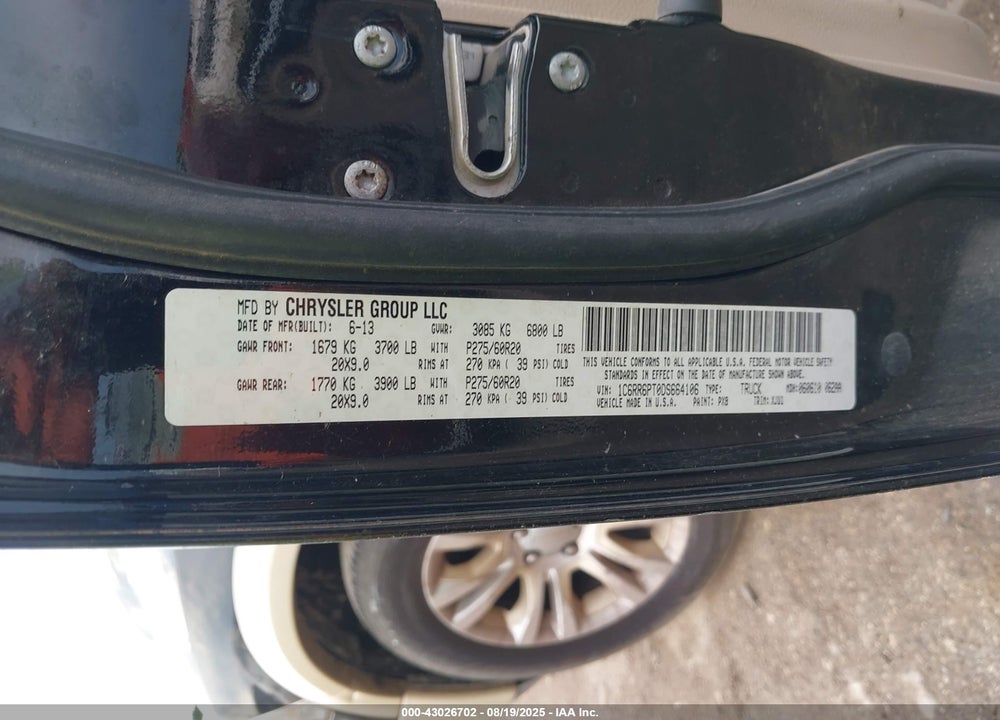 2013 RAM 1500 VIN: 1C6RR6PT0DS664106