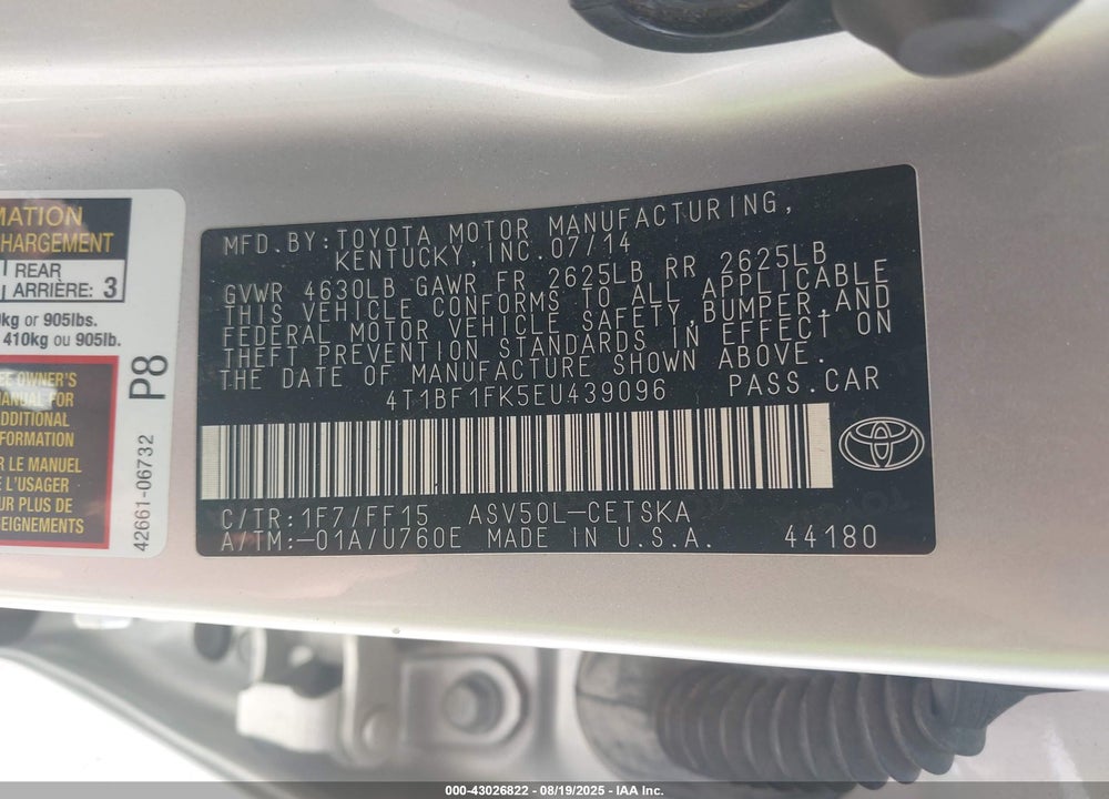 2014 TOYOTA CAMRY VIN: 4T1BF1FK5EU439096