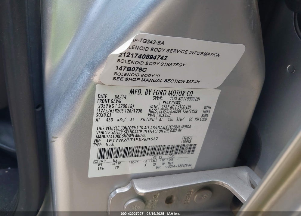 2015 FORD F-250 VIN: 1FT7W2BT1FEA81537