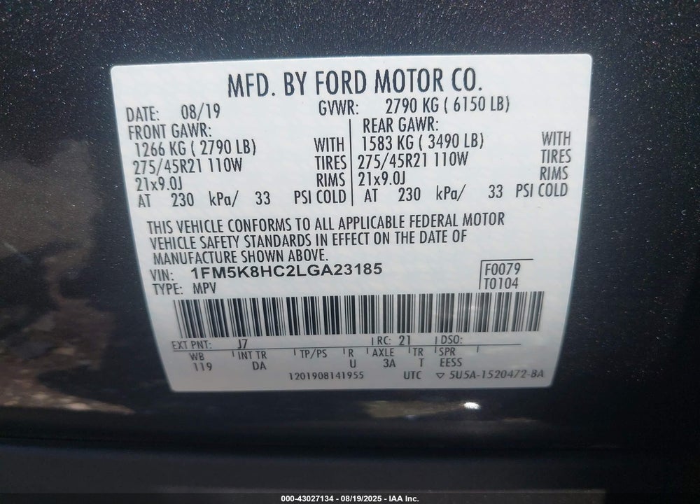 2020 FORD EXPLORER VIN: 1FM5K8HC2LGA23185
