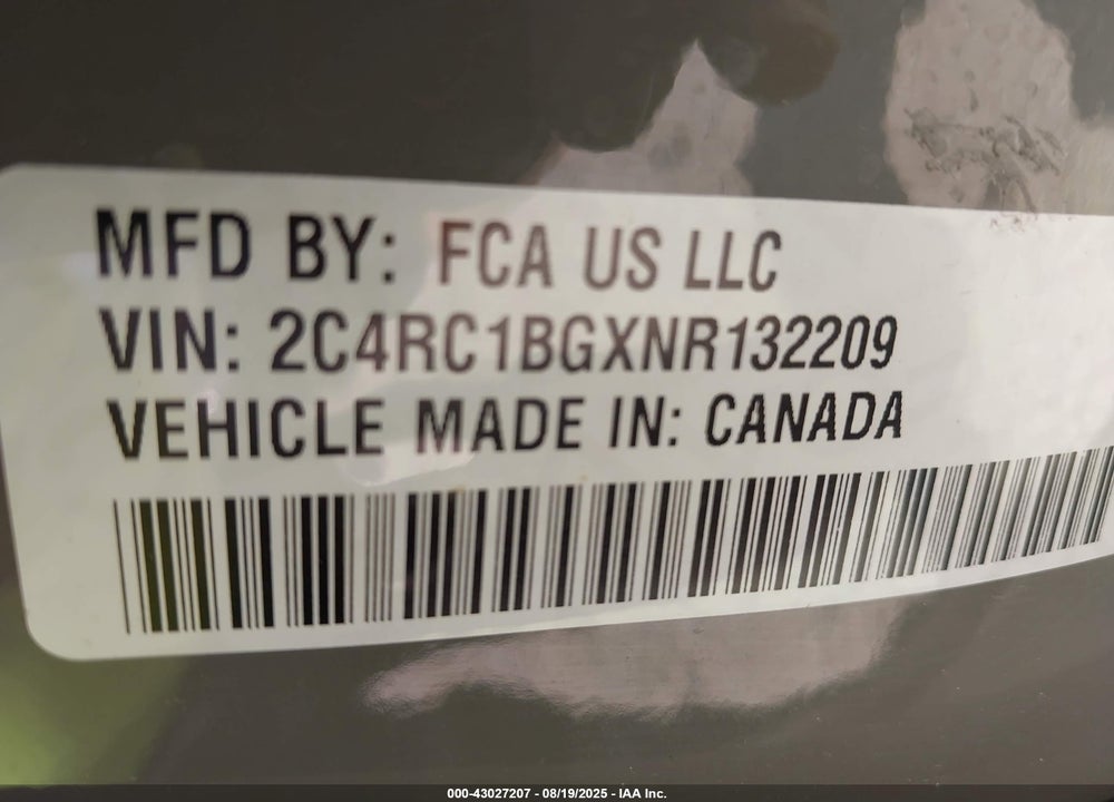 2022 CHRYSLER PACIFICA TOURING L VIN: 2C4RC1BGXNR132209