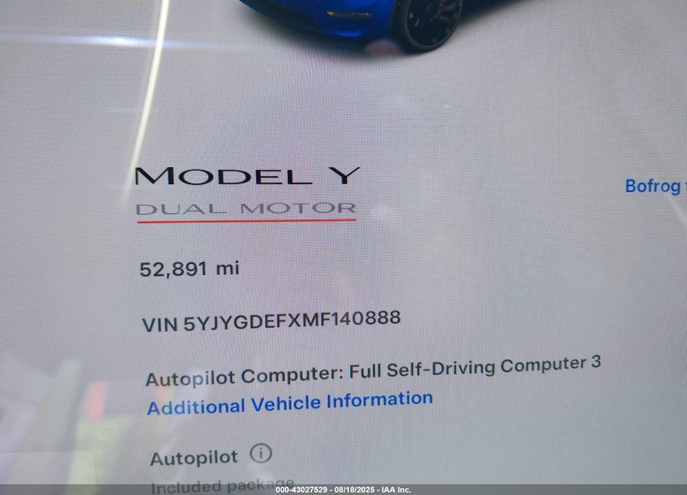 2021 TESLA MODEL Y PERFORMANCE DUAL MOTOR ALL-WHEEL DRIVE VIN: 5YJYGDEFXMF140888