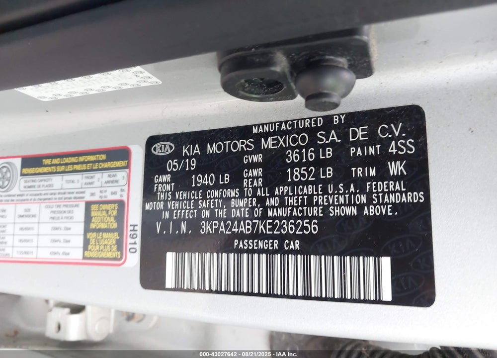 2019 KIA RIO VIN: 3KPA24AB7KE236256