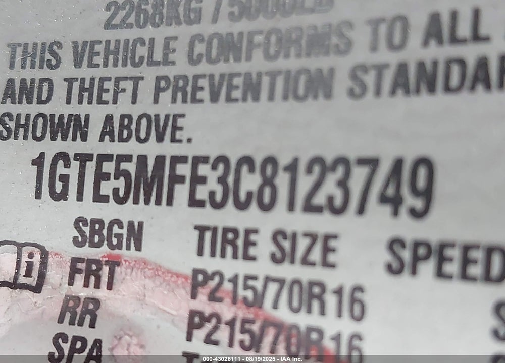 2012 GMC CANYON VIN: 1GTE5MFE3C8123749
