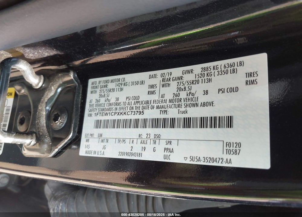 2019 FORD F-150 XL VIN: 1FTEW1CPXKKC73795