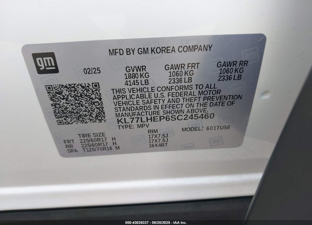 2025 CHEVROLET TRAX VIN: KL77LHEP6SC245460