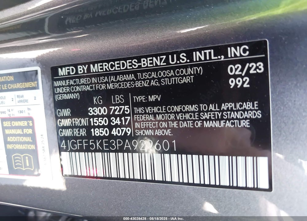 2023 MERCEDES-BENZ GLS-CLASS VIN: 4JGFF5KE3PA929601
