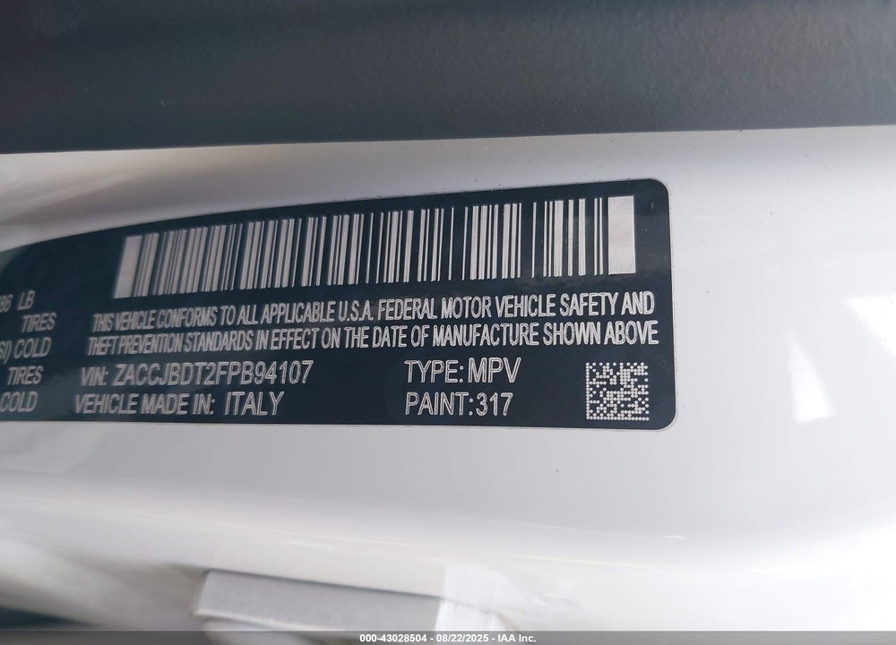 2015 JEEP RENEGADE VIN: ZACCJBDT2FPB94107