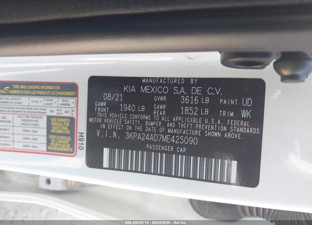 2021 KIA RIO VIN: 3KPA24AD7ME425090