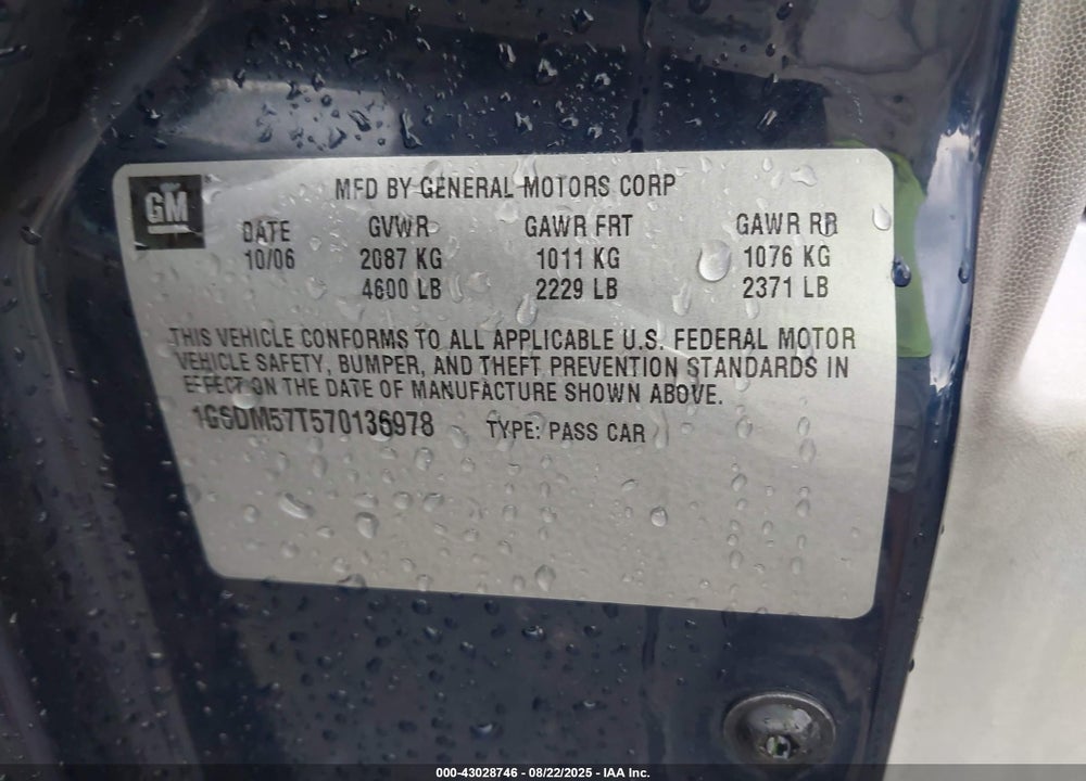 2007 CADILLAC CTS VIN: 1G6DM57T570136978