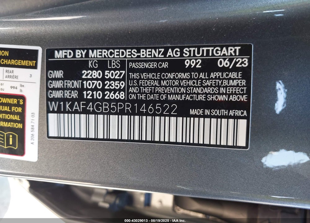 2023 MERCEDES-BENZ C CLASS VIN: W1KAF4GB5PR146522