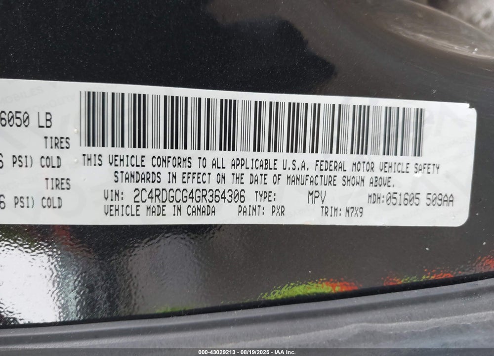2016 DODGE GRAND CARAVAN SXT VIN: 2C4RDGCG4GR364306