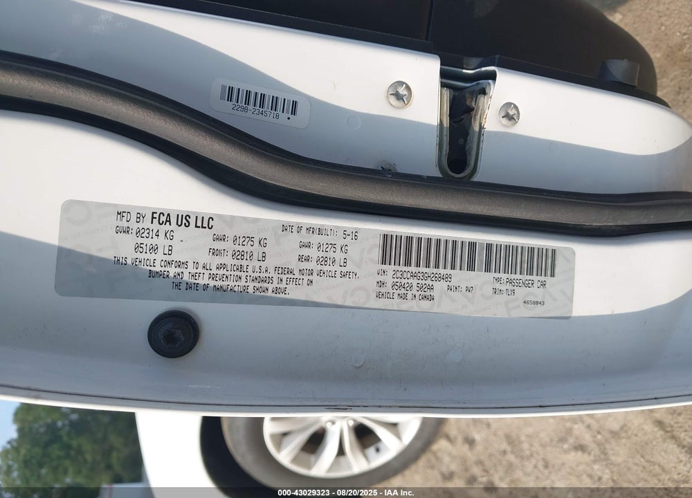 2016 CHRYSLER 300 VIN: 2C3CCAAG3GH268489