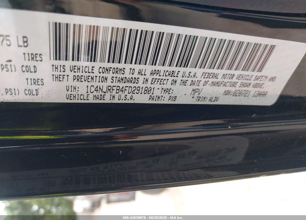 2015 JEEP PATRIOT VIN: 1C4NJRFB4FD291801
