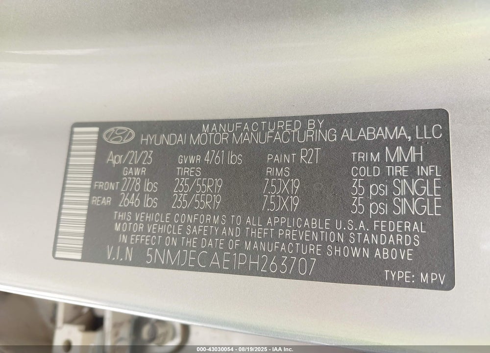 2023 HYUNDAI TUCSON VIN: 5NMJECAE1PH263707