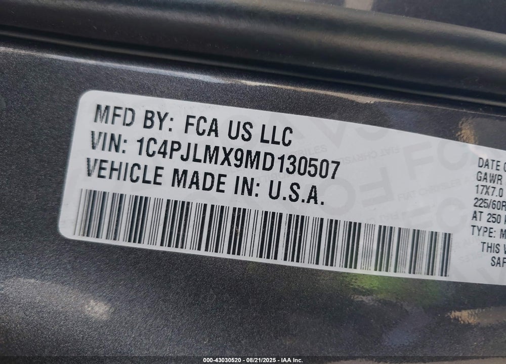 2021 JEEP CHEROKEE LATITUDE LUX FWD VIN: 1C4PJLMX9MD130507