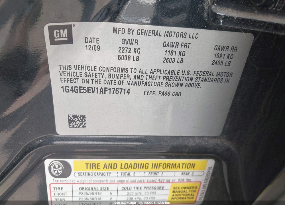 2010 BUICK LACROSSE VIN: 1G4GE5EV1AF176714