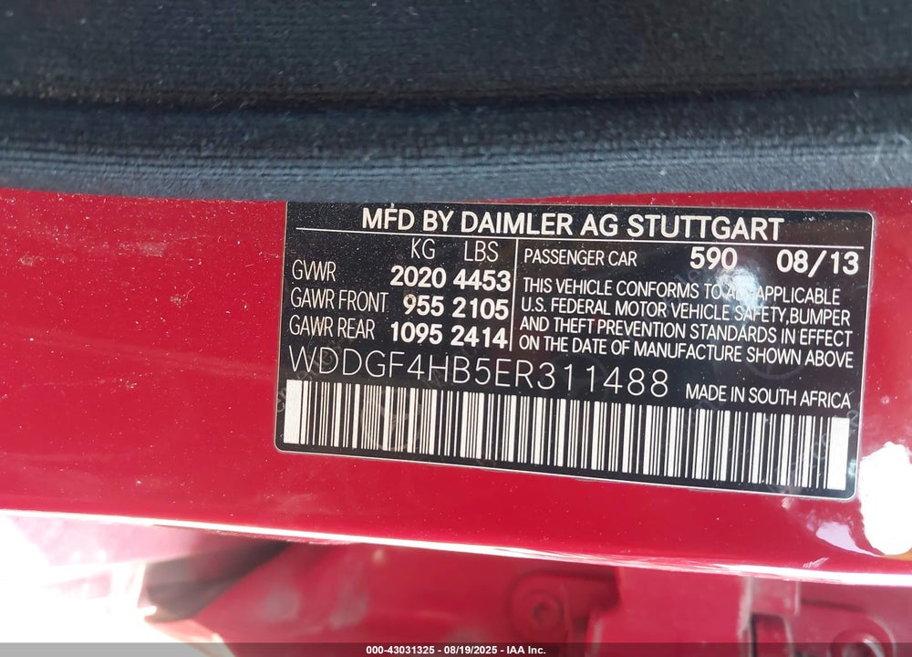 2014 MERCEDES-BENZ C CLASS VIN: WDDGF4HB5ER311488